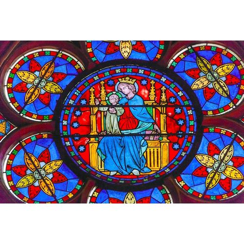 Virgin Mary-Jesus Christ stained glass-Notre Dame Cathedral-Paris-France